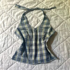 Plaid Tie Neck Halter Top